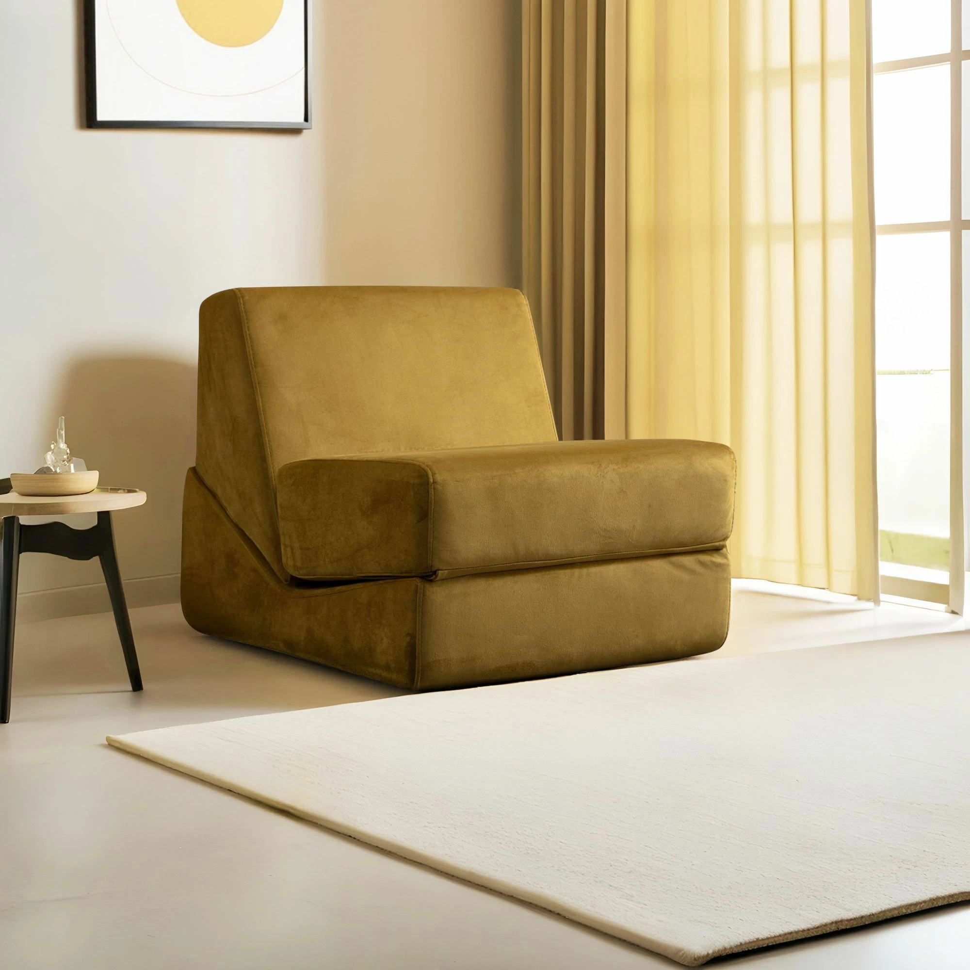 Krevat-kolltuk një vendësh Atelier del Sofa, Origami Convertable, ngjyrë mustard