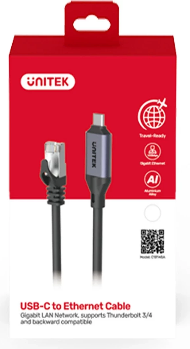 Kabëll Ethernet Unitek USB C RJ-45 LAN, 2m, zi-argjendtë