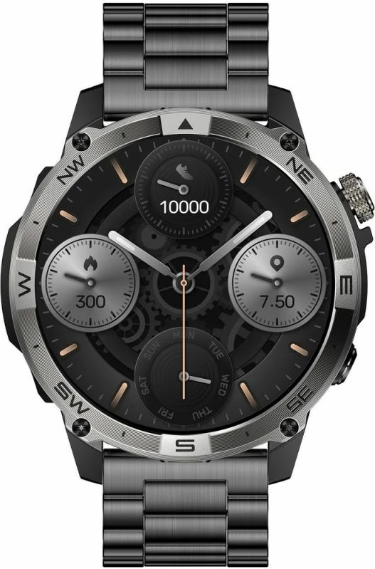 Smartwatch Gravity GT46-1, i zi, set me rrip silikoni dhe byzylyk çeliku