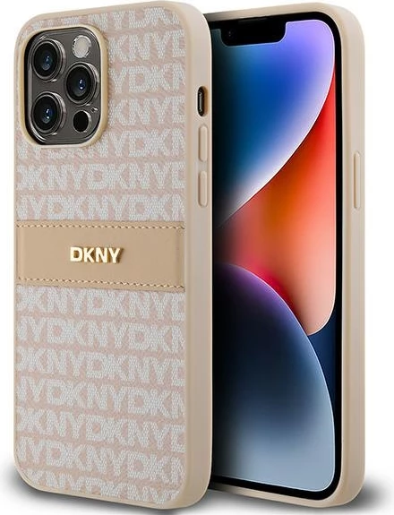 Mbështjellës DKNY Mono Stripe & Metal Logo për iPhone 14 Pro Max, rozë