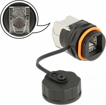 Konektor kablloje rrjeti DeLOCK RJ45 në Cat6A LSA, IP68, Cat6a S/UTP, i zi