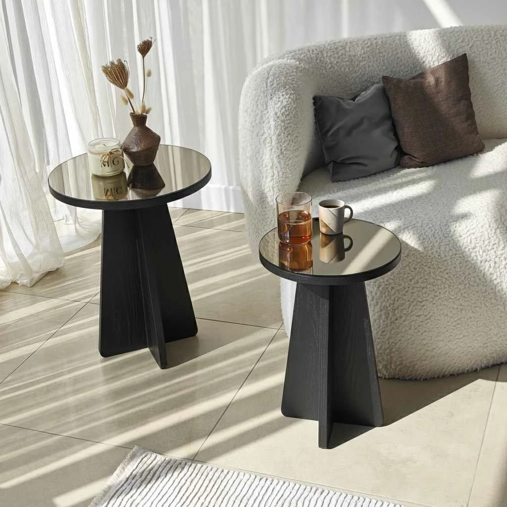 Set tavolinash anësore Skye Decor, Luna, e zezë-bronz