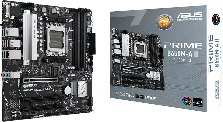 Pllakë amë ASUS PRIME B650M-A II-CSM, AM5, mATX, AMD B650, DDR5 4xDIMM, 2xM.2, 4xSATA, PCIe 5.0, 2.5GbE