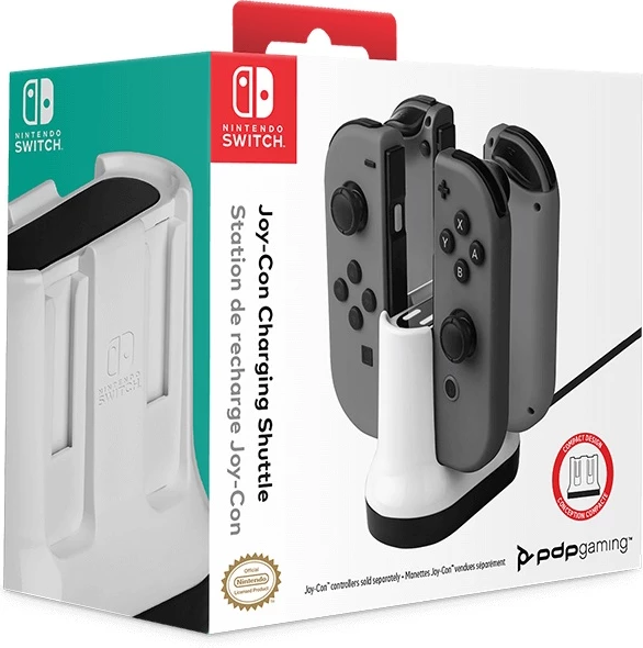 Stacion karikimi PDP Joy-Con Charging Shuttle, për Nintendo Switch, 4x Joy-Con, USB kabllo 5 m, Bardhë/zezë