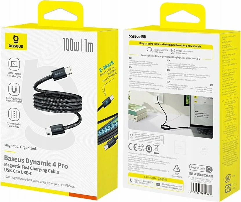 Kabëll USB-C në USB-C Baseus Dynamic 4 Pro BSU9073 100W 1 m, i zi