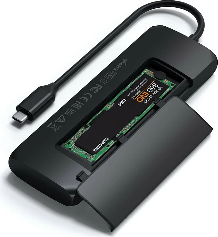 Adapter USB-C multiport Satechi ST-UCHSEK me kasë SSD, i zi
