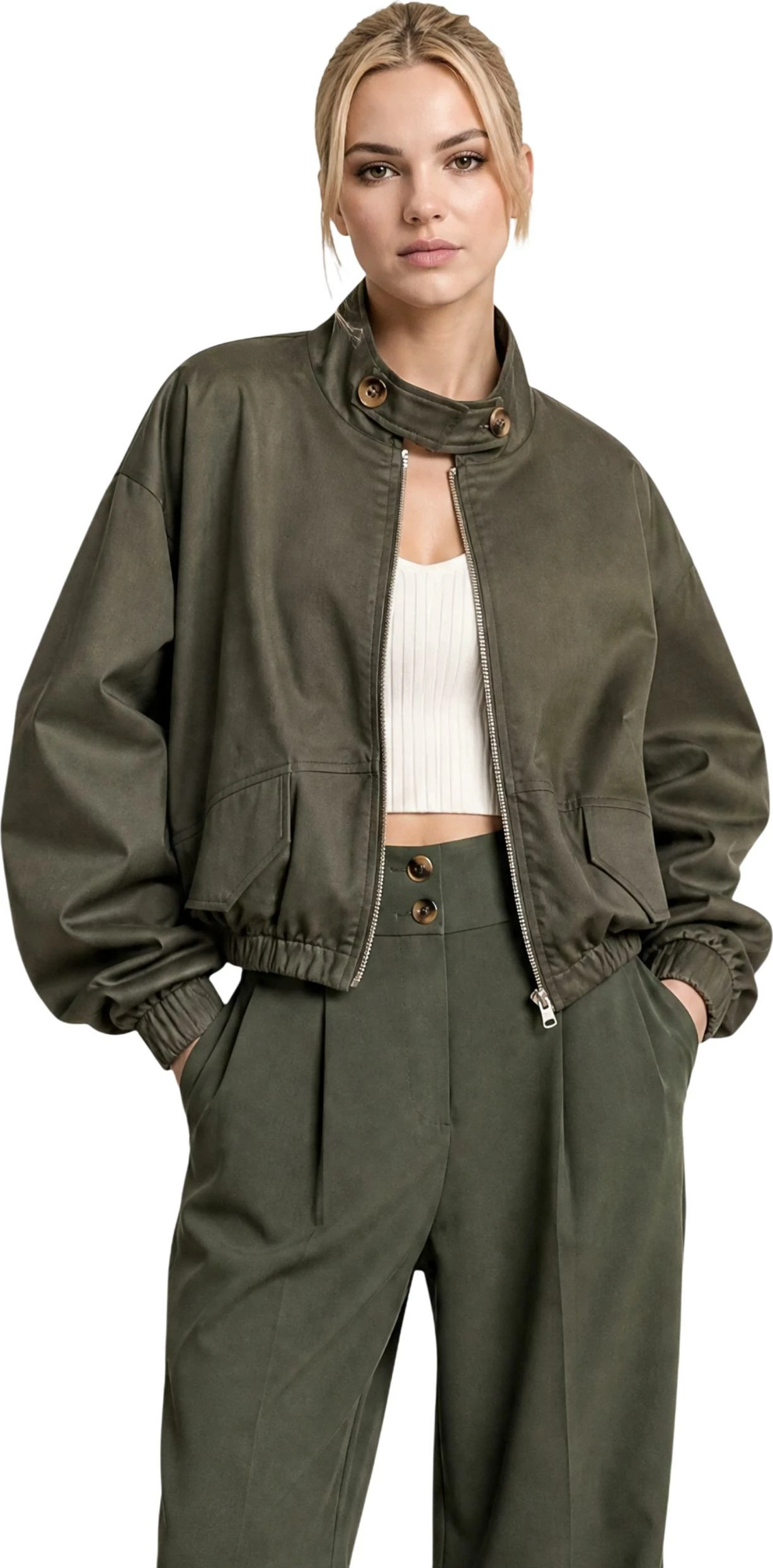 Jakne bomber I AM 41768 për femra, gjelbër ulliri [Madhësia: L]