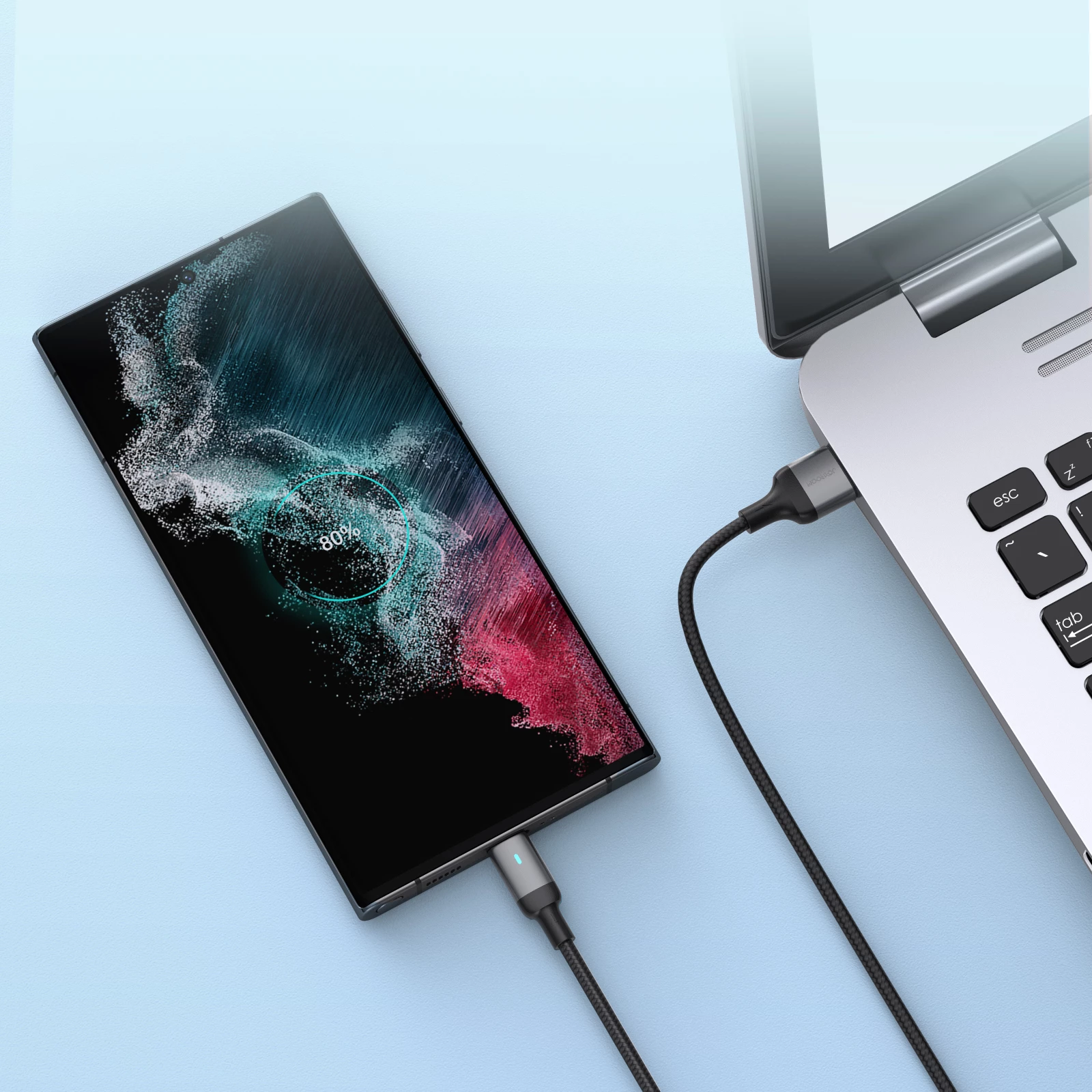 Kabllo USB-A në USB-C Joyroom Extraordinary Series A10 S-UC027A10B 1.2 m 3A LED, e zezë