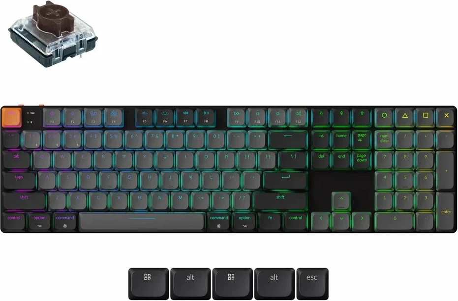 Tastierë mekanike Keychron K5 QMK V2 108-taste low-profile, wireless Bluetooth/USB, hot-swappable, RGB, Gateron Brown, US layout, e zezë