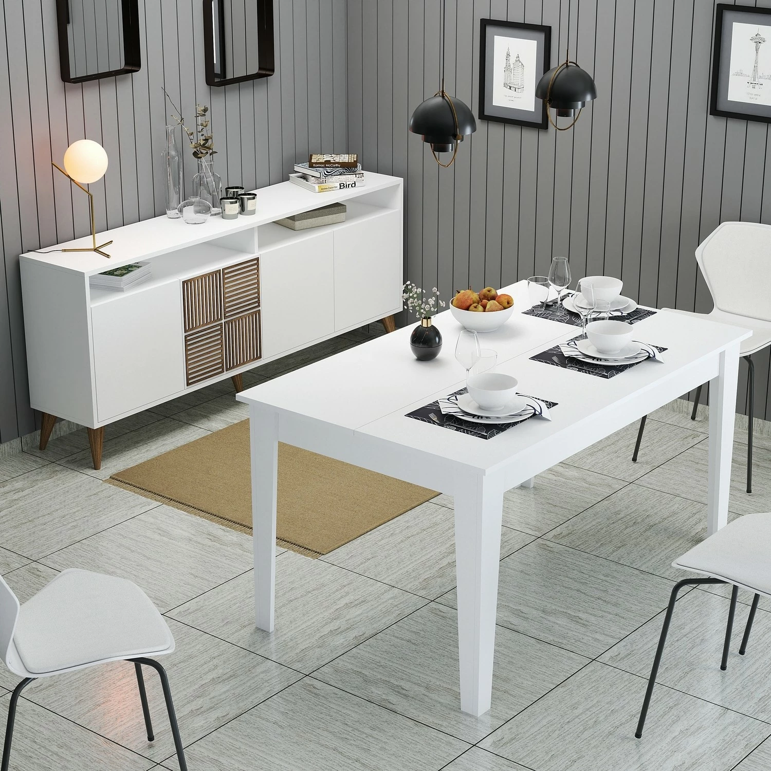 Set mobiljesh për dhomë dite, ngjyrë e bardhë, Skye Decor, Milan 527