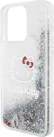 Mbështjellës Hello Kitty Liquid Glitter Charms Kitty Head për iPhone 15 Pro Max, argjendtë