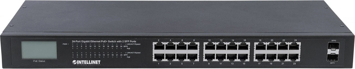 Switch Intellinet 561242, 24x RJ45 PoE+ 370W, 2x SFP, ekran LCD