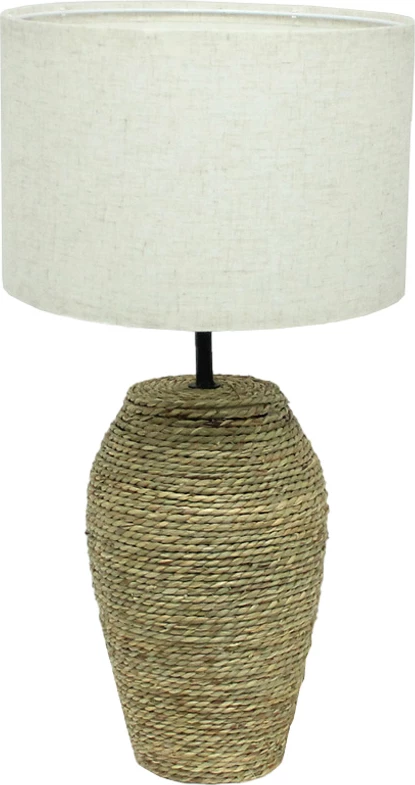 Llambë tavoline me litar, material natyral, stofë bezhë, 30x30x59 cm