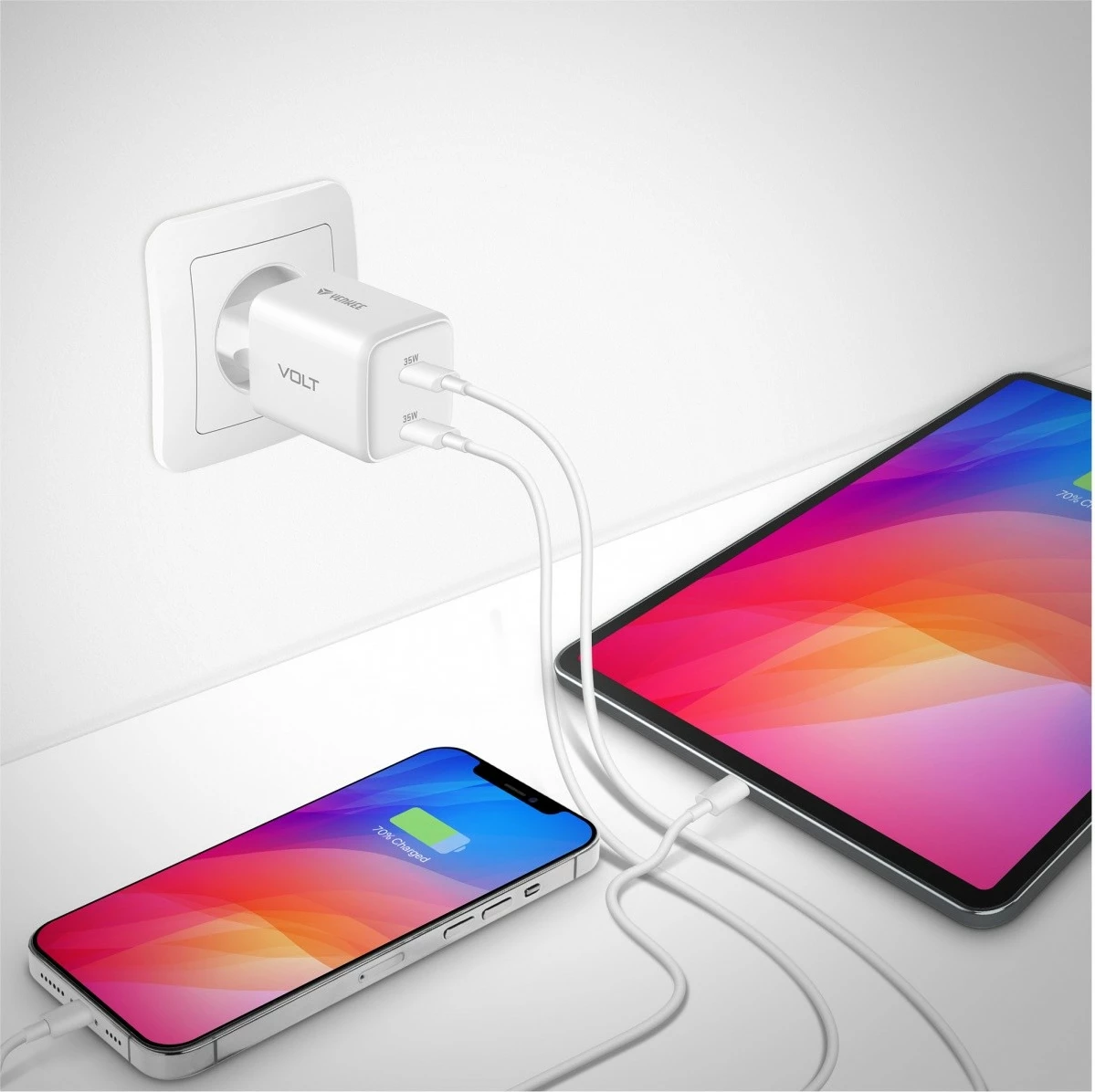 Karikues muri YENKEE YAC G35D VOLT, 35W, 2x USB Type-C, i bardhë