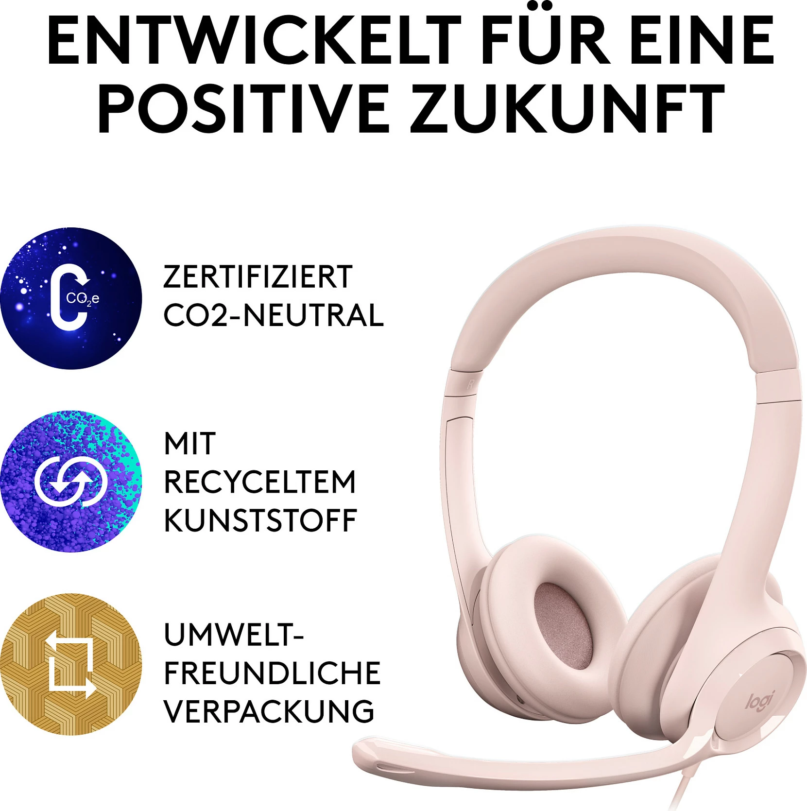 Kufje Logitech H390, USB-A, rozë