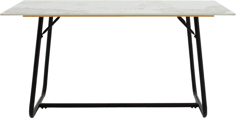 Tavolinë me karrige Revello gur i sinteruar mermer i bardhë - këmbë metalike të zeza 150x90x75cm