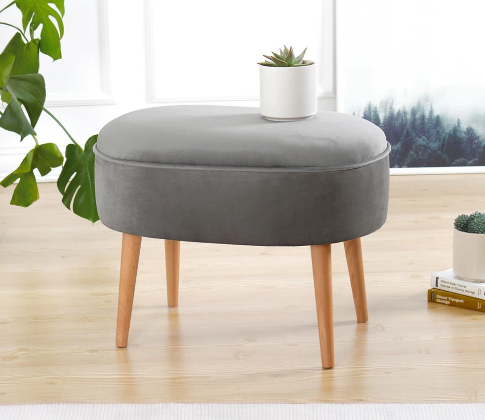 Puf Atelier del Sofa, kadife, ngjyrë gri