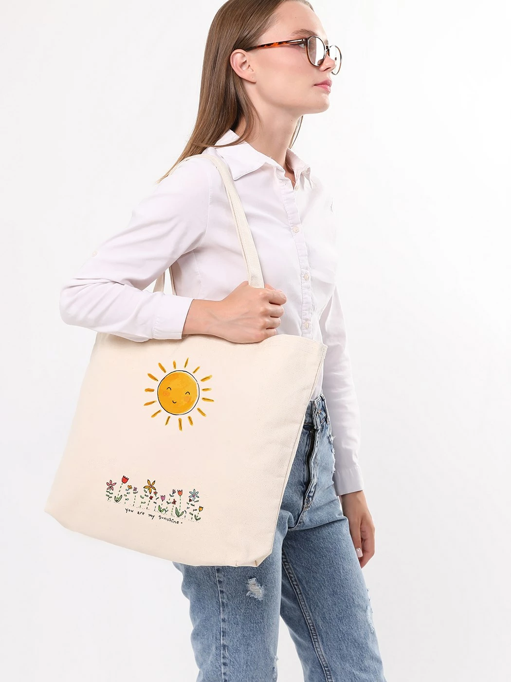 Torbë tote Zoozie Bags, krem, 47x36x8cm