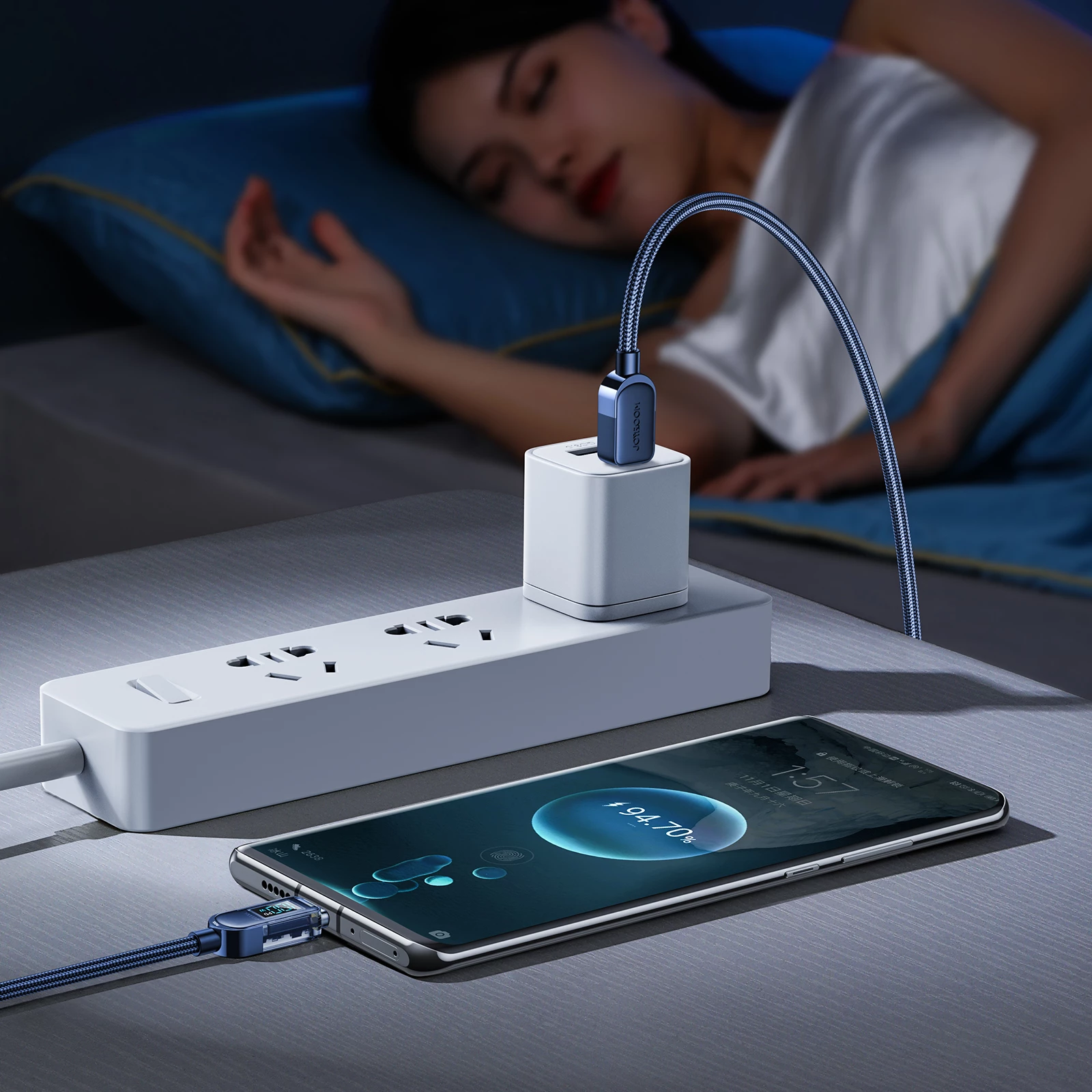Kabllo USB-C në USB-C Joyroom A4 S-CC100A4 me ekran, 1.2m, 100W, Blu