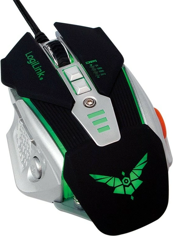 Maus gaming LogiLink ID0156 3200 DPI USB me kabllo, LED, peshë të rregullueshme, 6 butona, i zi