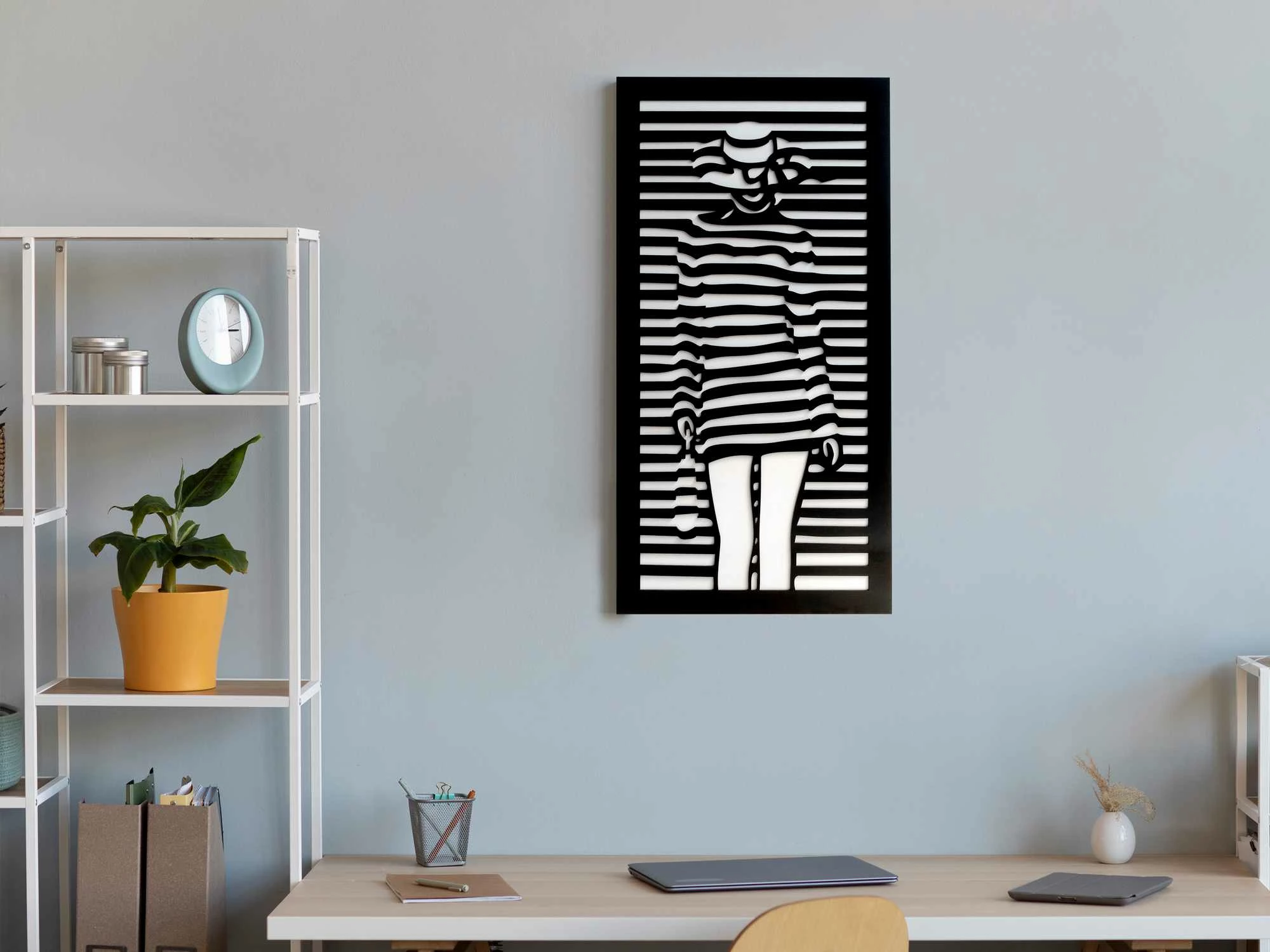 Pikturë dekorative me kornizë MDF, Wallity, Lina, e zezë dhe e bardhë, 35x68cm