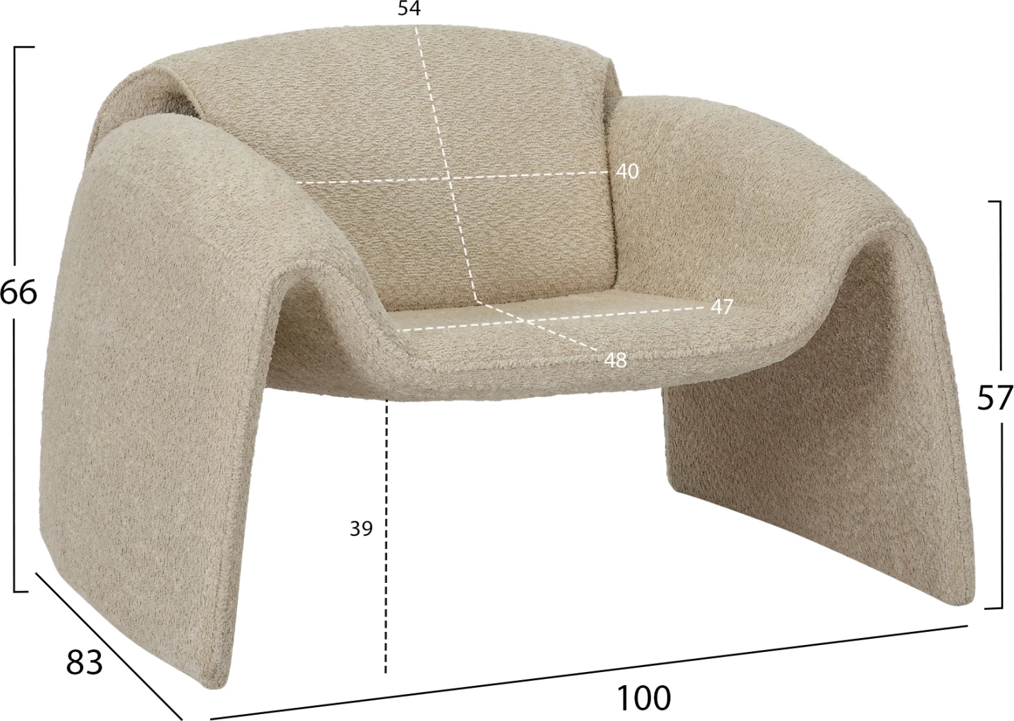 Fotel TREK, pëlhurë boucle, kornizë metali, 100x83x66H cm