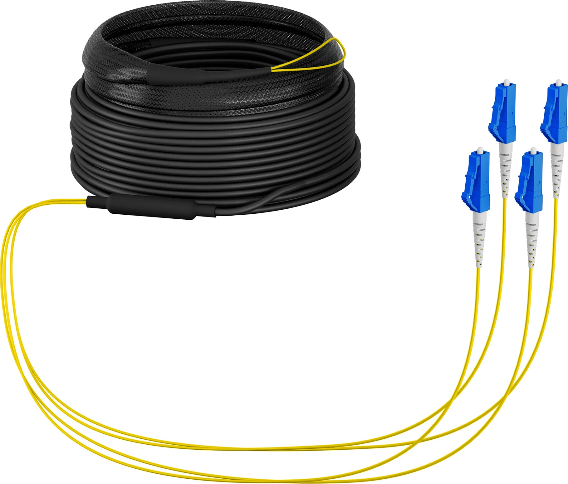 Kabllo fibër optike EFB Elektronik U-DQ(ZN)BH OS2, 4x LC-LC, 10m, LSZH, e zezë/verdhe/kaltër