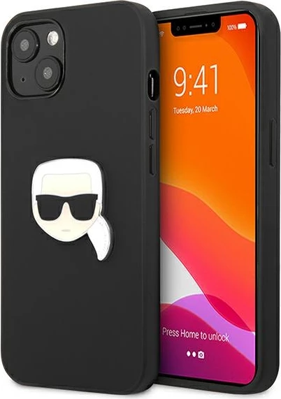 Mbështjellës Karl Lagerfeld KLHCP13SPKMK për iPhone 13 mini, 5.4", i zi, hardcase me lëkurë dhe emblemë metalike