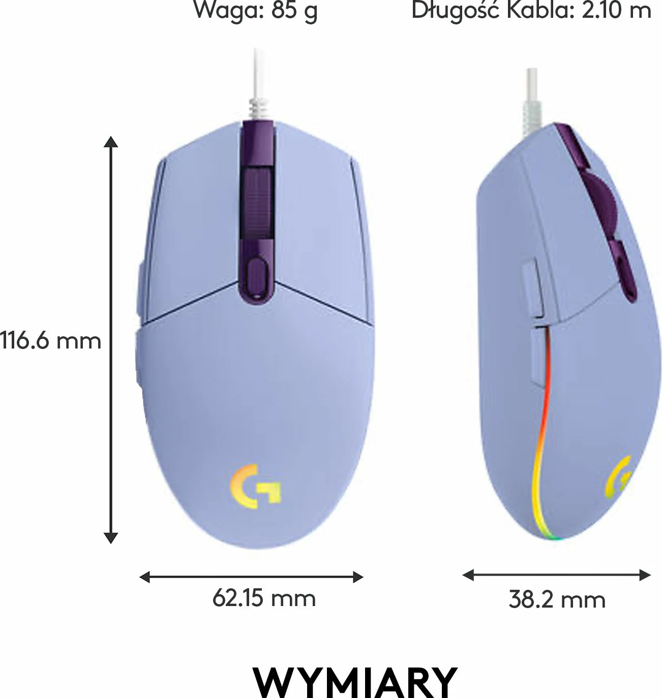 Maus gaming Logitech G102 Lightsync (910-005854) me kabllo USB, 8000 DPI, RGB, 6 butona, Lilac