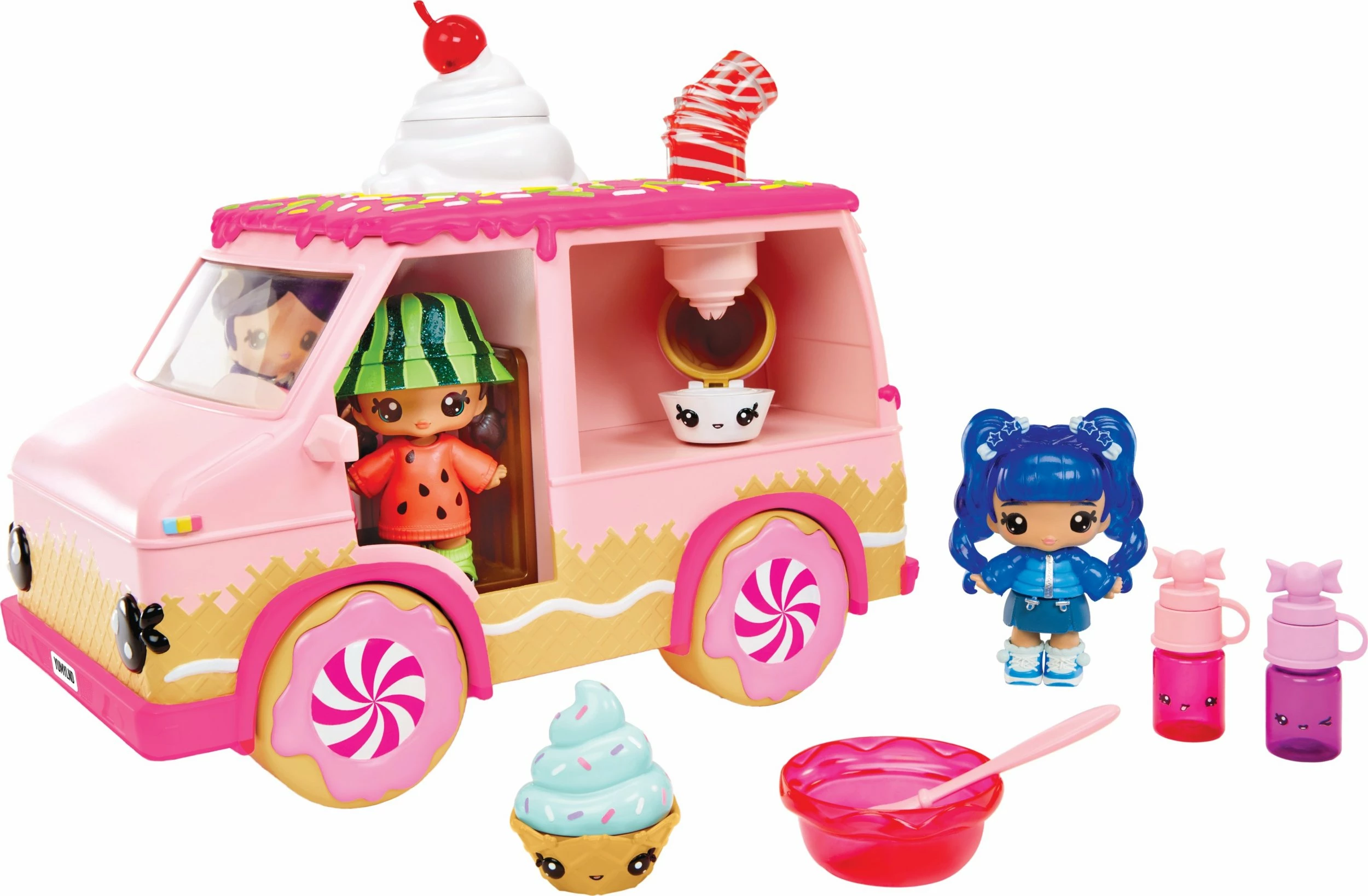 Set lodre MGA Yummiland Lipgloss Truck për krijim shkëlqyes buzësh, rozë, me kukull dhe aksesorë