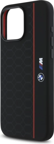Mbështjellës BMW Silicone Hexagon Red Line MagSafe për iPhone 16 Pro Max, Zi