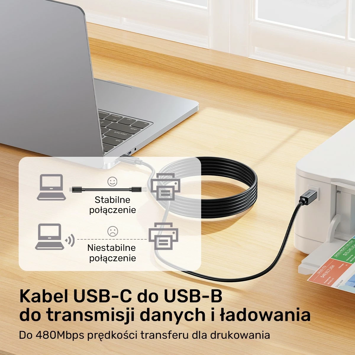 Kabëll Unitek, USB-C në USB-B 2.0, 5m, i zi