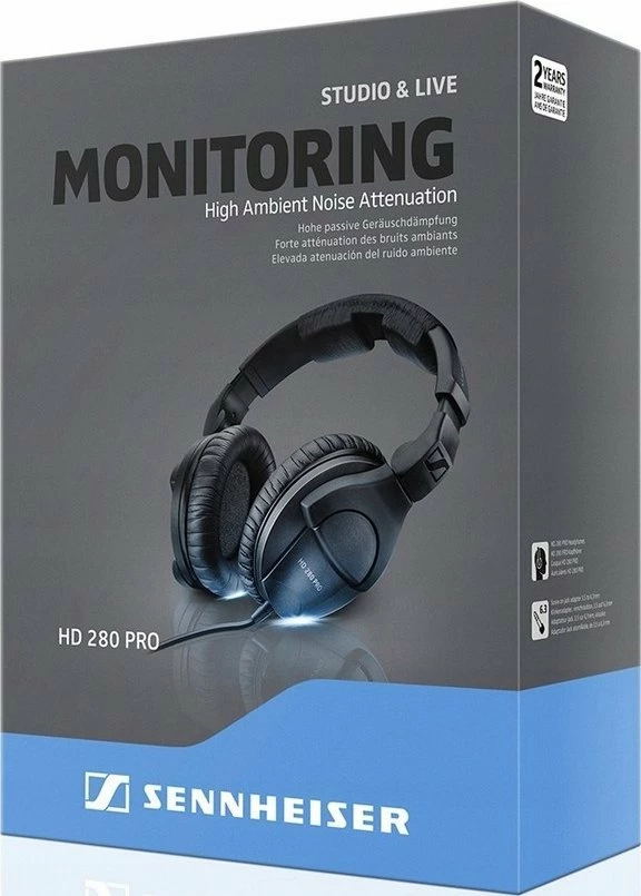 Kufje Sennheiser HD 280 Pro, me kabllo spiral 1-3 m, 3.5 mm + adapter 6.3 mm, të mbyllura over-ear, të zeza