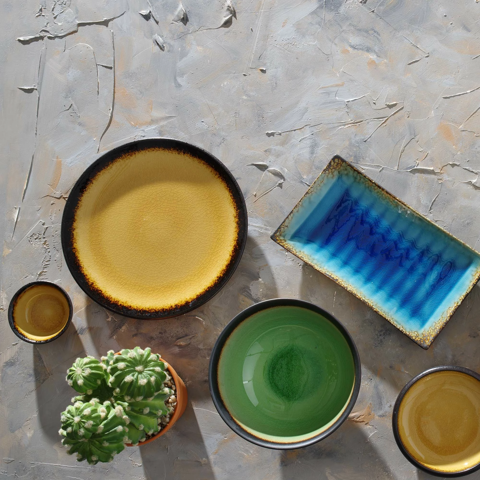 Ramekin Fine Dine Topaz 50 ml, diametër 50 mm, stoneware, blu/gri/jeshile/verdhe, set 12 copë