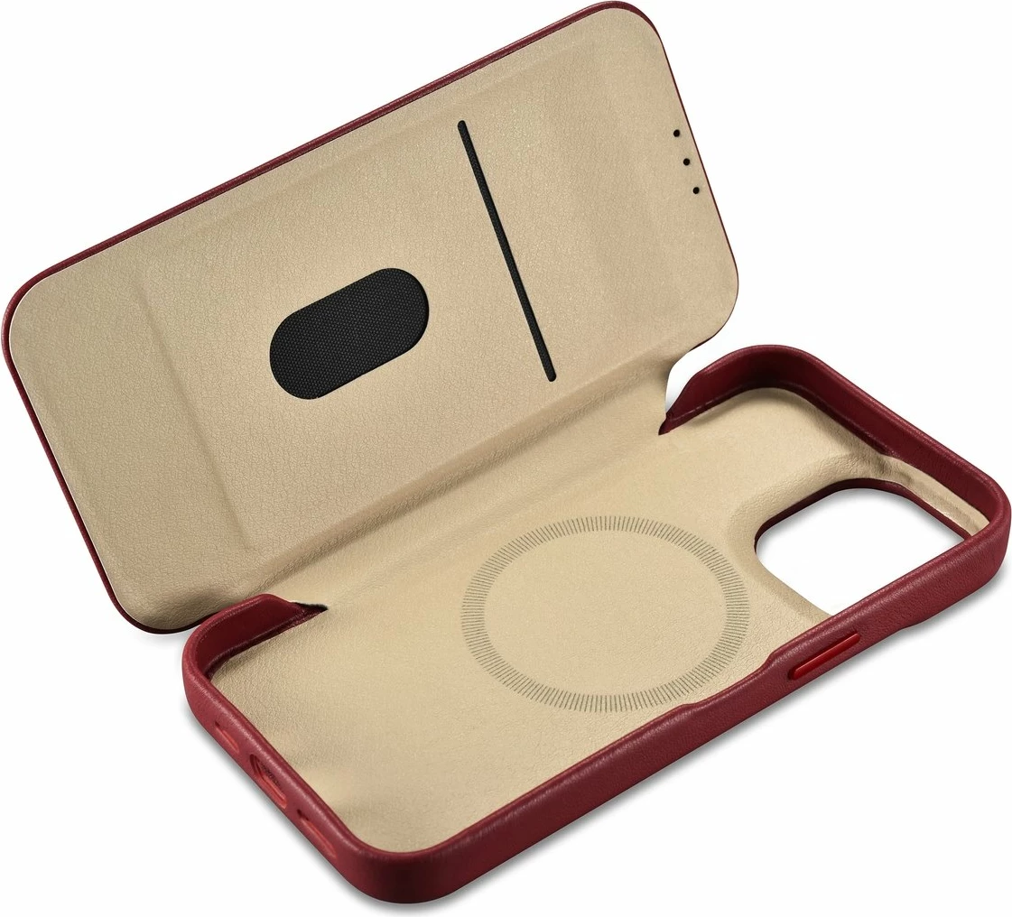 Mbështjellës iCarer CE Premium lëkurë folio për iPhone 14 Pro Max, MagSafe, Kuq