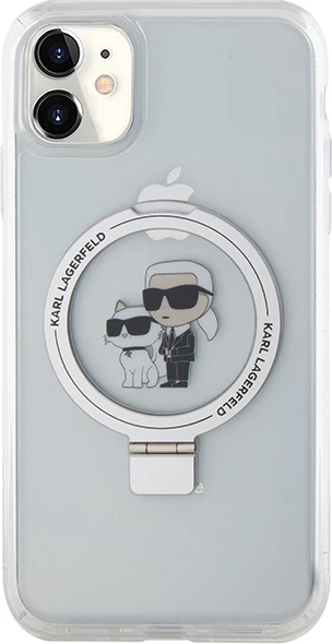 Mbështjellës Karl Lagerfeld KLHMN61HMRSKCH për iPhone 11/XR 6.1", me unazë Ring Stand, MagSafe, Bardhë