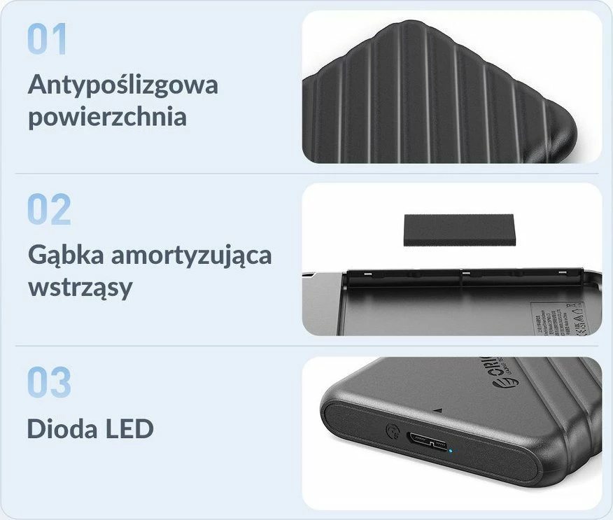 Kasë e jashtme për disk 2.5" Orico SATA USB 3.2 Gen 1, micro-B, deri 6TB, e zezë, me kabllo