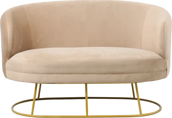 Divan dy vendësh Rony, kadife, këmbë metali të artë, 135x75x85cm