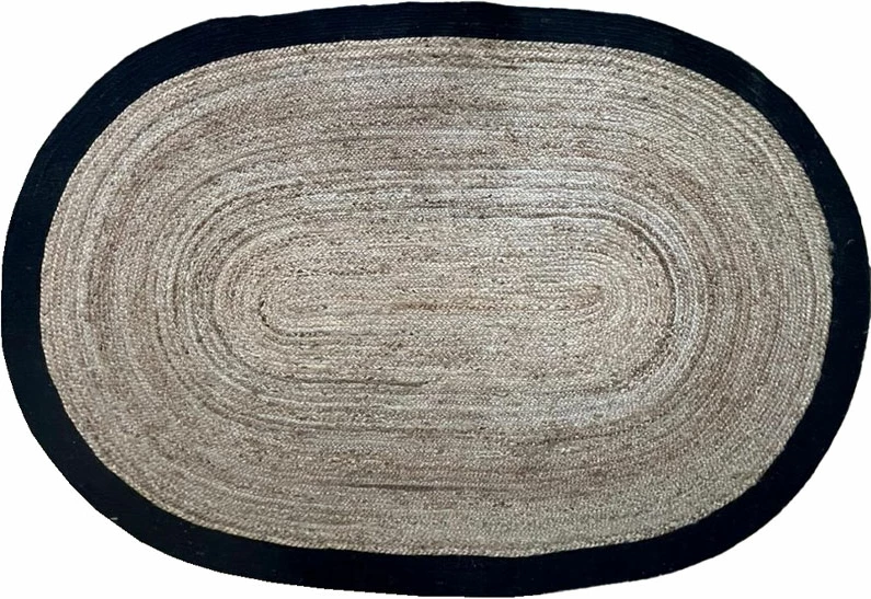 Qilim Shyla për dhomë dite, formë ovale, jute dhe pambuk, natyral-me të zezë, 140x210cm