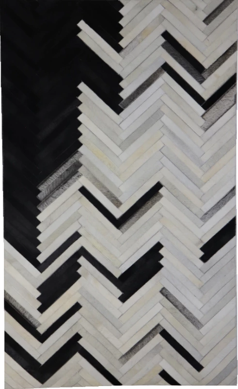 Qilim për dhomë dite, lëkurë dhe lesh, 120x200cm, ngjyrë e zezë dhe e bardhë