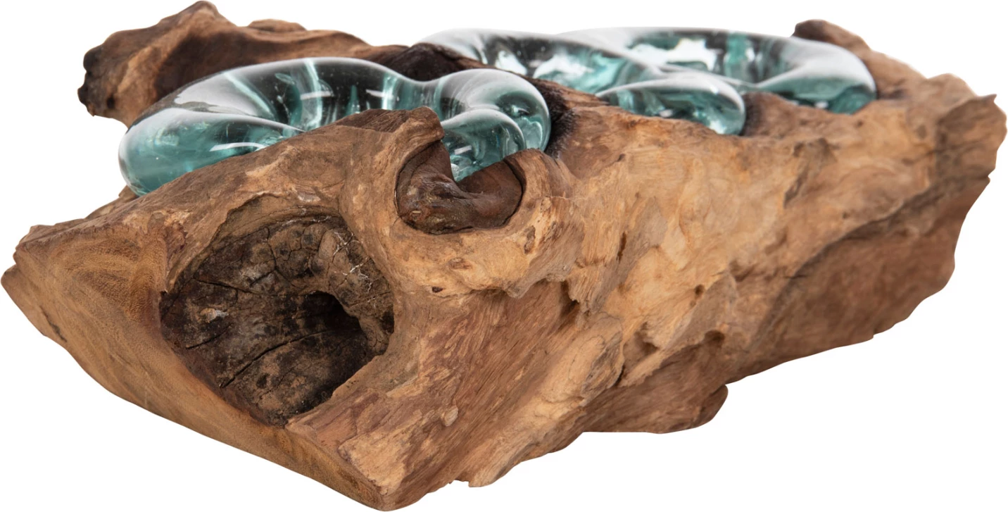 Dekor Tavoline FH4282 bazë qirinjsh-3 vende-dru TEAK i fortë dhe qelq-natyral