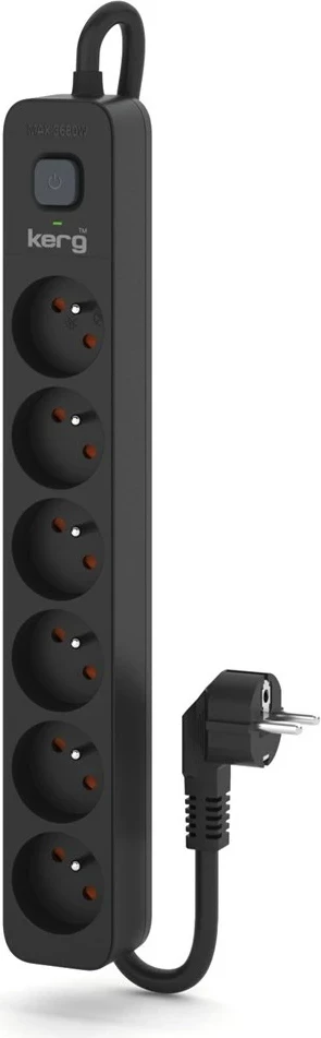 Shtrirës KERG me ndërprerës qarku, 6 priza, 16A, 1.5m, i zi