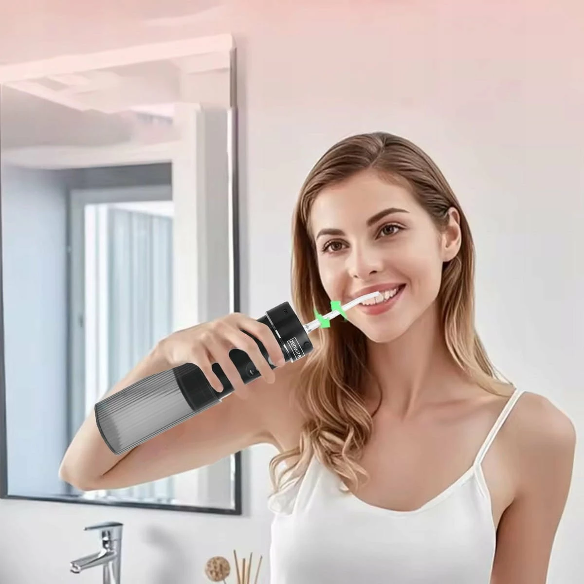 Irigator dentar portativ pa kabllo Zenwire WF309, 190 ml, 3 moda, IPX8, me 6 gryka, i zi