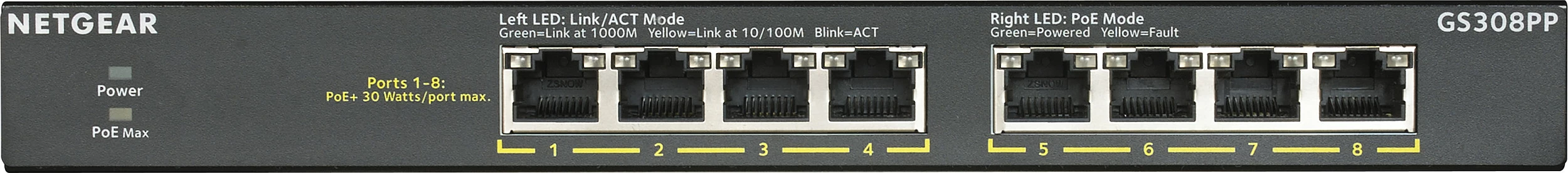 Switch NETGEAR GS308PP, Gigabit Ethernet, PoE, Montim në rack, Montim në mur