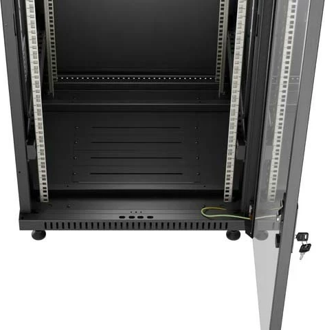 Kabinet rack LANBERG 19" 18U 600x600, me derë xhami, i zi