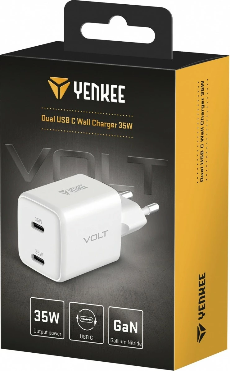 Karikues muri YENKEE YAC G35D VOLT, 35W, 2x USB Type-C, i bardhë