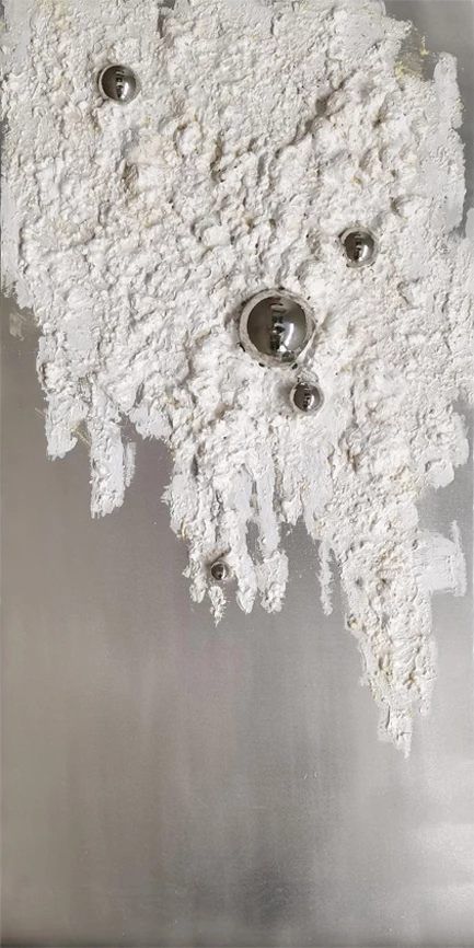 Pikturë dekorative Silver Drops, kanavacë, dru, gri, e bardhë, argjend, 72x142x5cm
