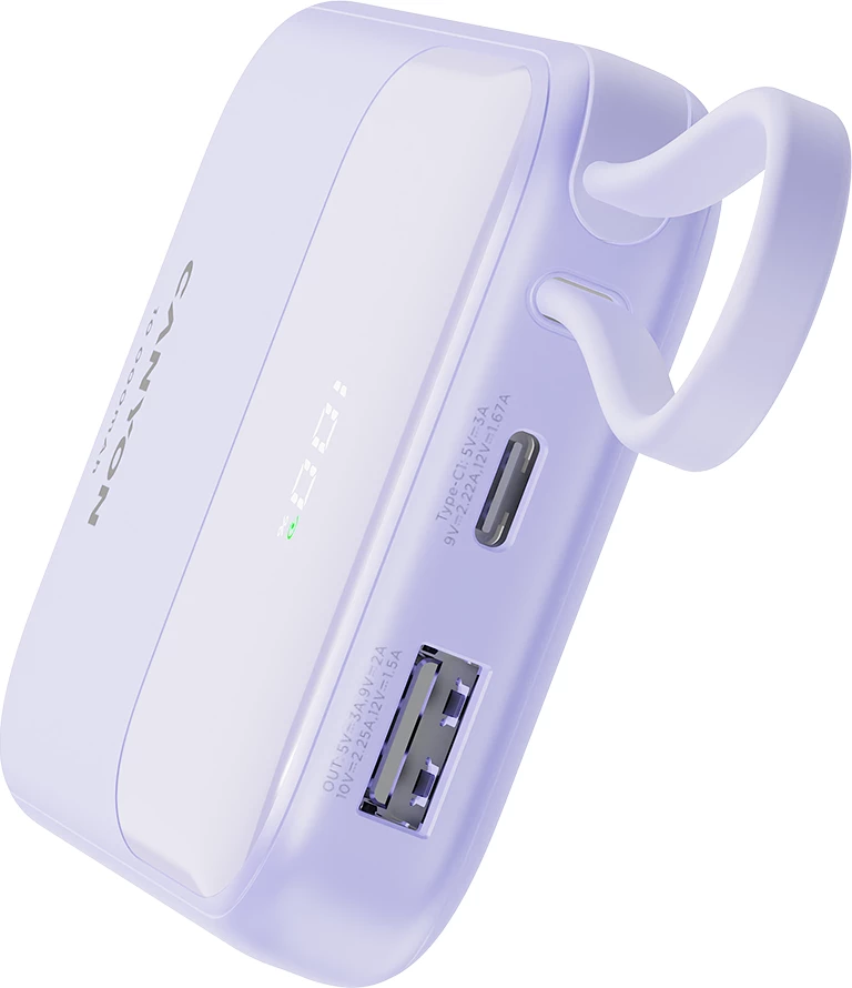 Power bank CANYON OnPower 101 10000 mAh PD 22.5W me kabllo Type-C të integruar, vjollcë