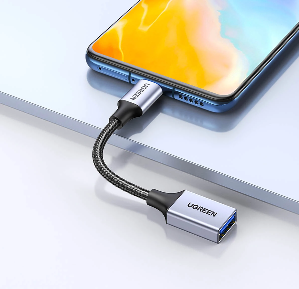 Kabllo adapter OTG Ugreen US378, USB-C (mashkull) në USB-A (femër), 0.15m, e zezë
