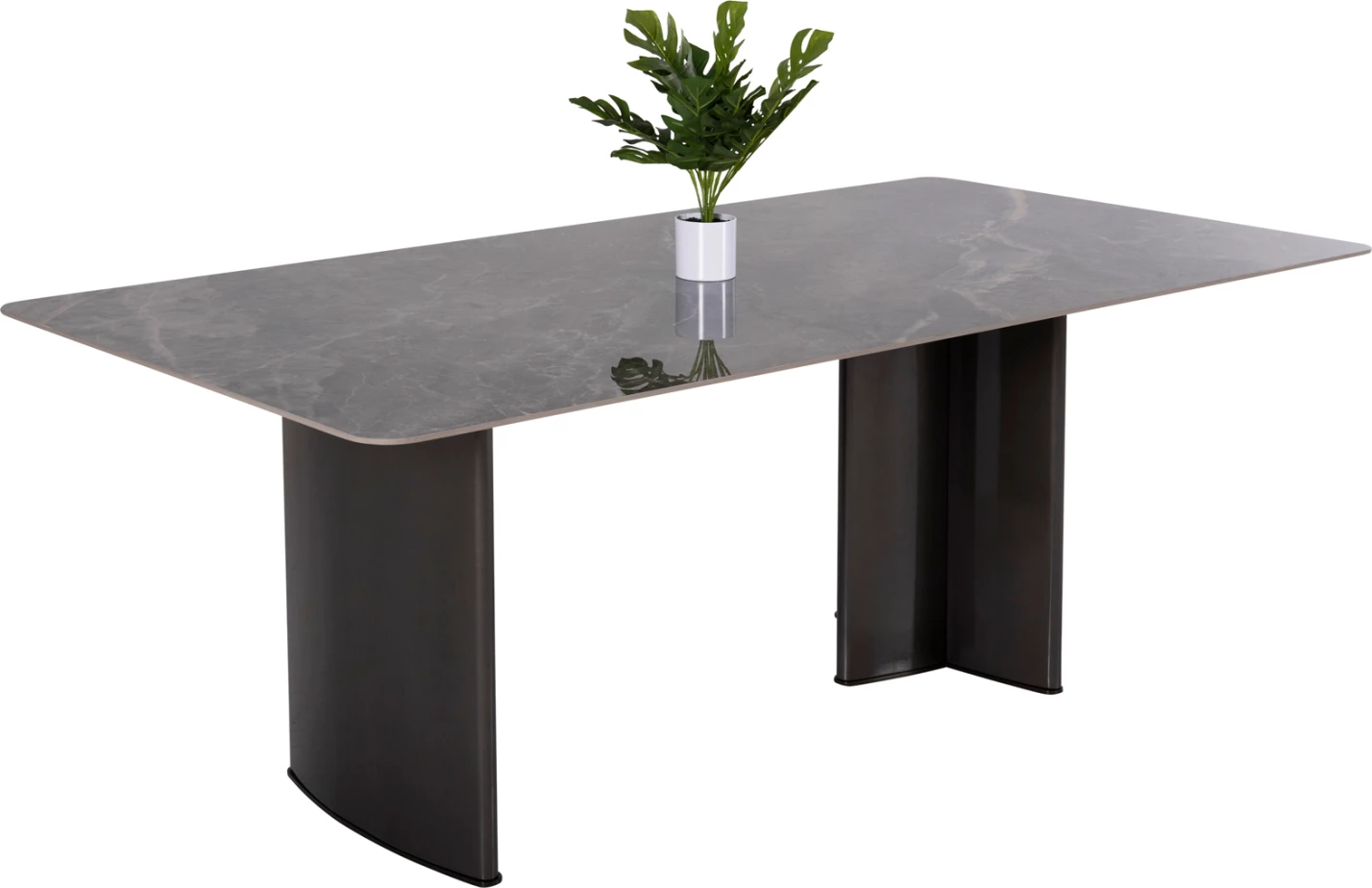 Tavolinë ngrënieje HEFF FH9766.01 sipërfaqe qeramike 12mm, ngjyrë mermeri të zi, kornizë MDF, këmbë metalike të zeza, 200x100x76H cm